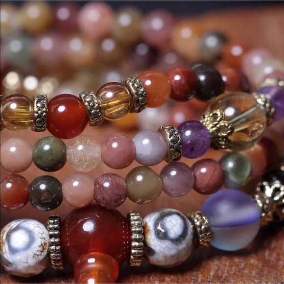 Reiki Charged Mixed gemstone Mala prayer necklace - Picture 2 of 7